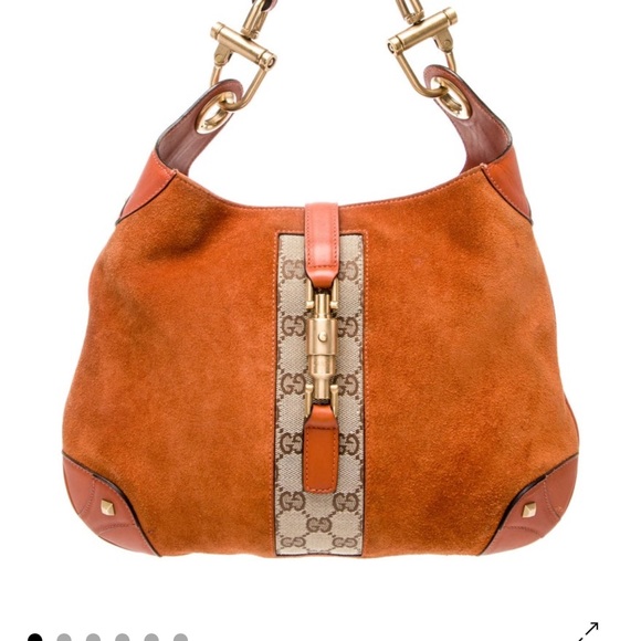 Gucci Handbags - Vintage Gucci Jackie in Orange Suede and Leather